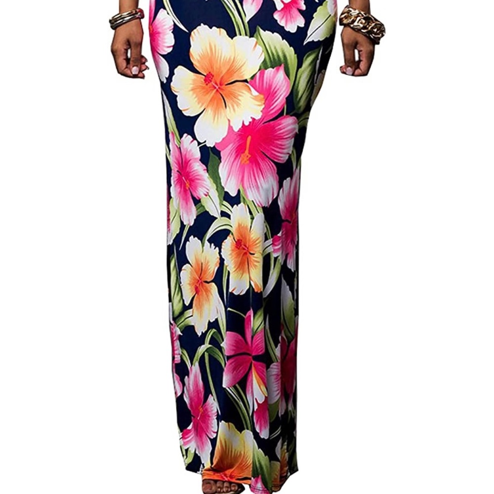 Floral Printed Off-the-Shoulder Bodycon Maxi Dress. - Picture 6 of 9
